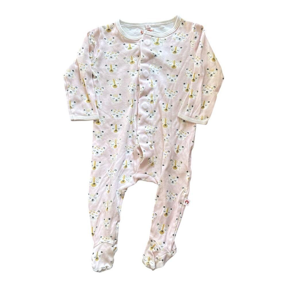 E=MC2 MAGNETIC CLOSE GIRLS SIZE 3-6 MONTHS CAT ANIMAL PINK SLEEPER EUC PAJAMAS